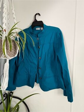 Chico's Teal Stand-Collar Button Jacket
